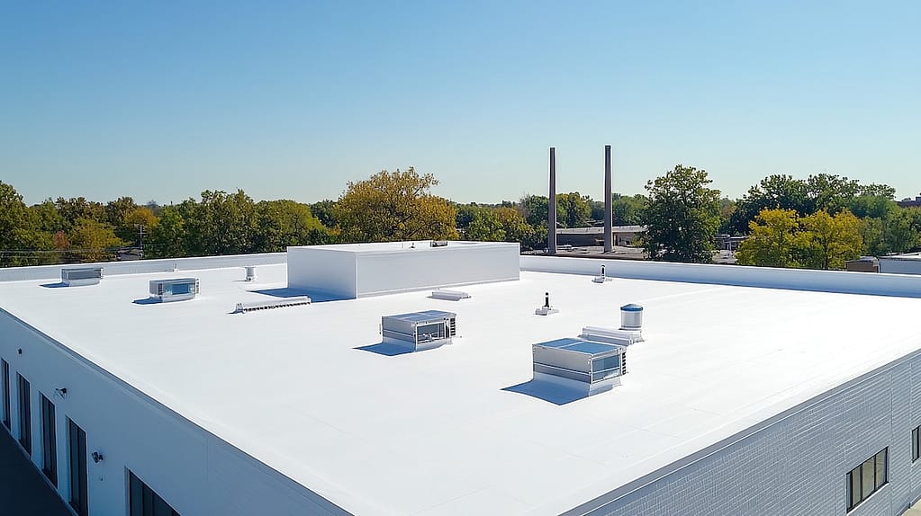 white commercial roofing flat