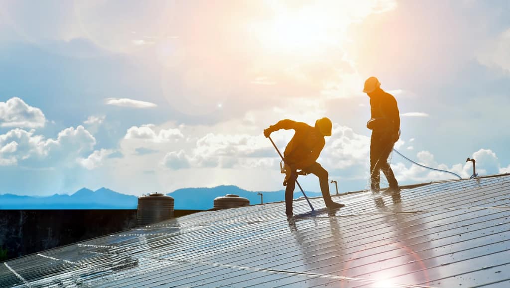 washing a metal roof