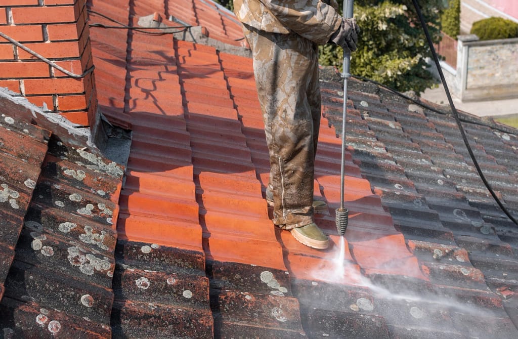 powerwashing a tile roof