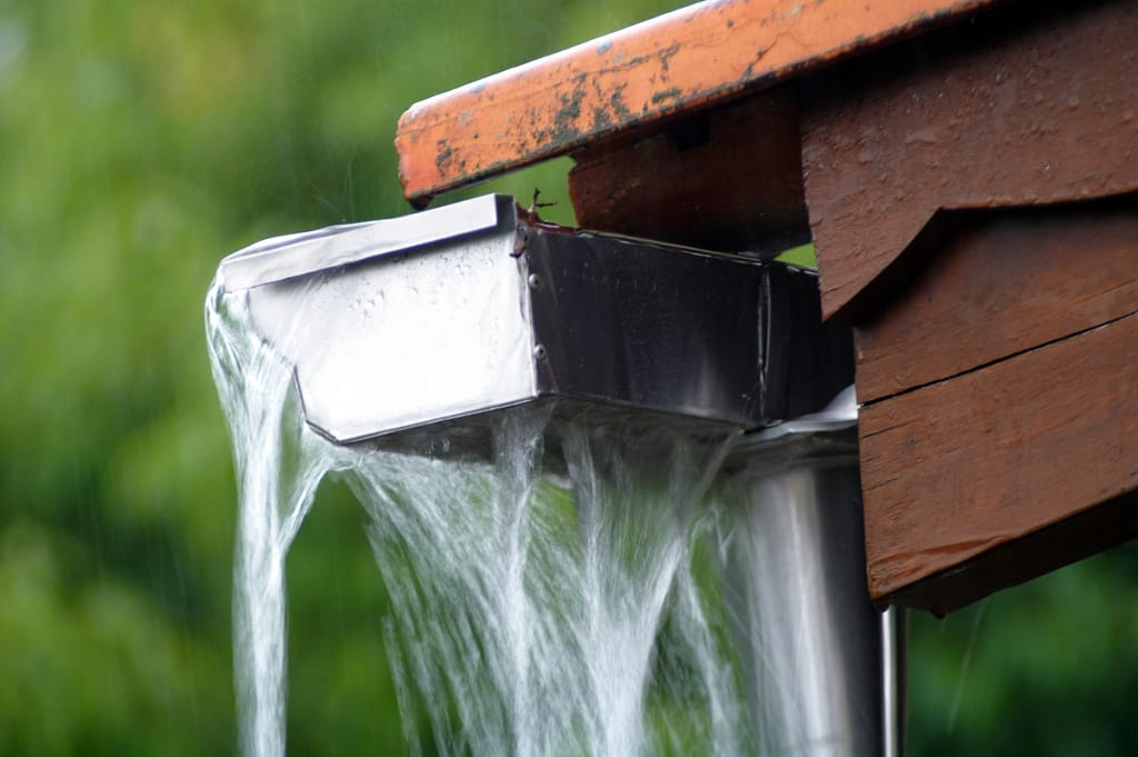 close-up of box gutters taking water