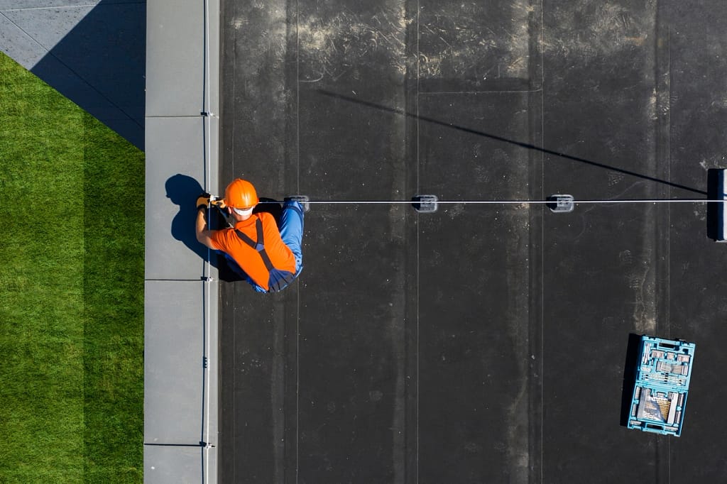 working on a commercial roof