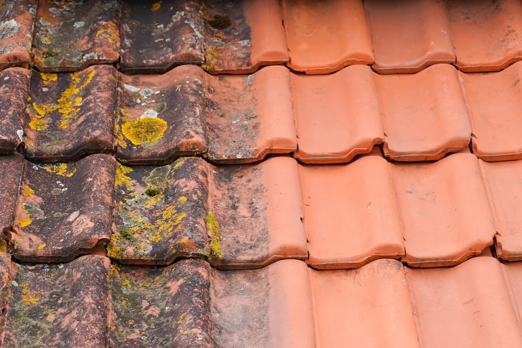 split of tile roof home clean