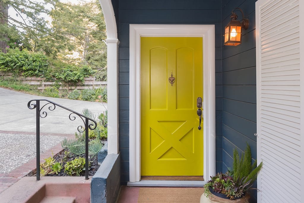 Yellow Green Entry Door / Front Door with single cylinder entrance electronic handle-set. Yellow Green Entry Door / Front Door with single cylinder entrance electronic handle-set. Yellow Green Entry Door / Front Door with single cylinder entrance electronic handle-set. can you paint a fiberglass door