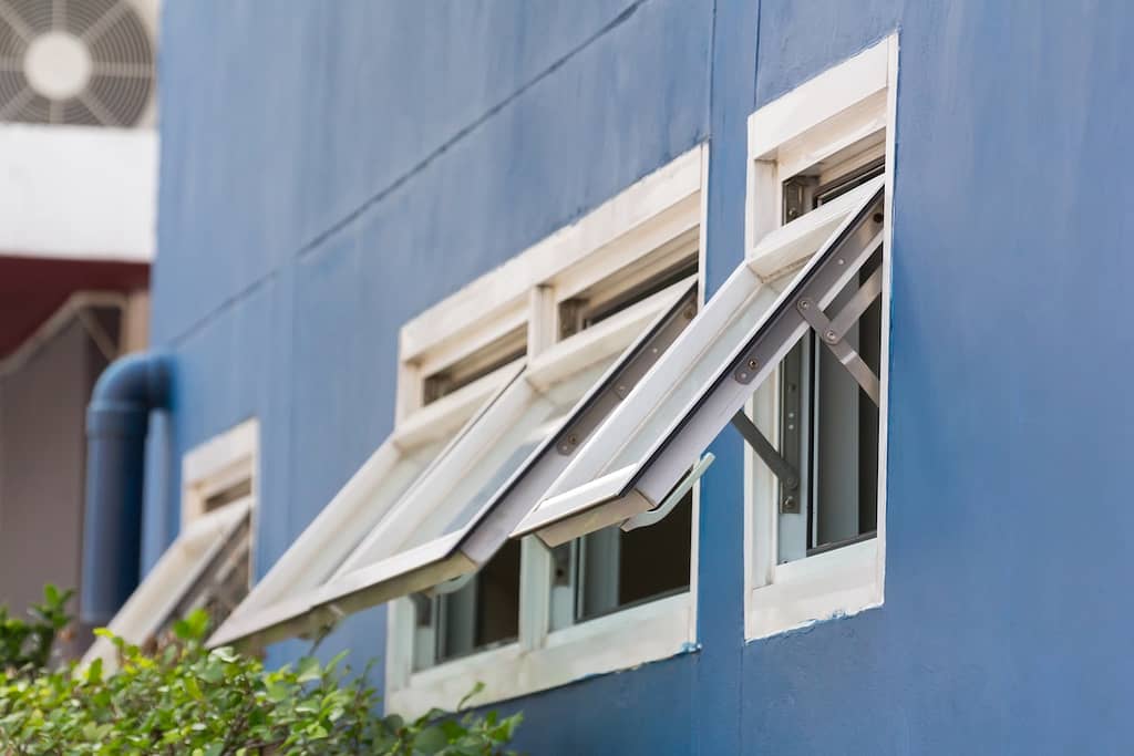 white aluminium frame windows background, white awning window