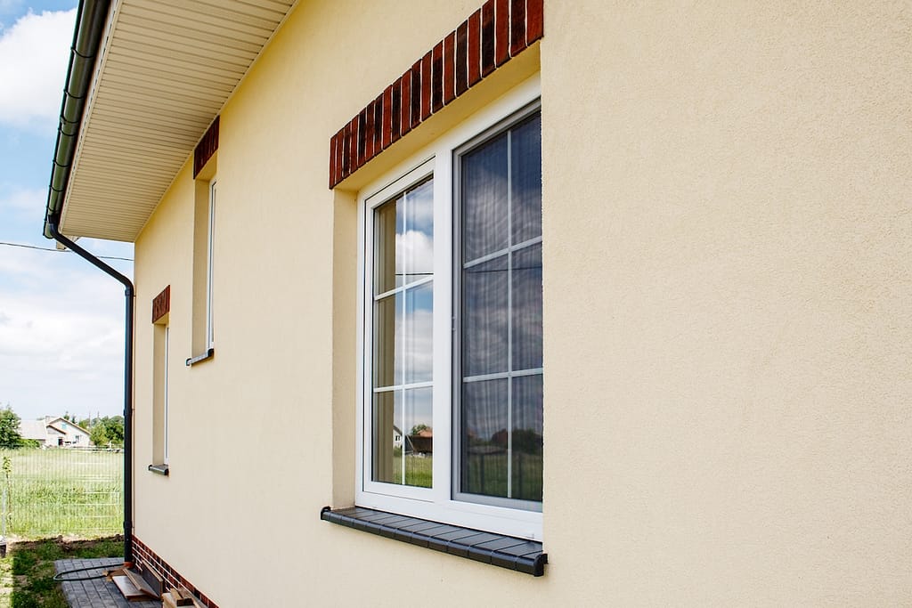 plastic window with mosquito net outdoor closeup