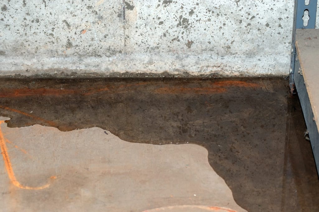 leaky roof causes water to pool at edges of basement damaging home foundation