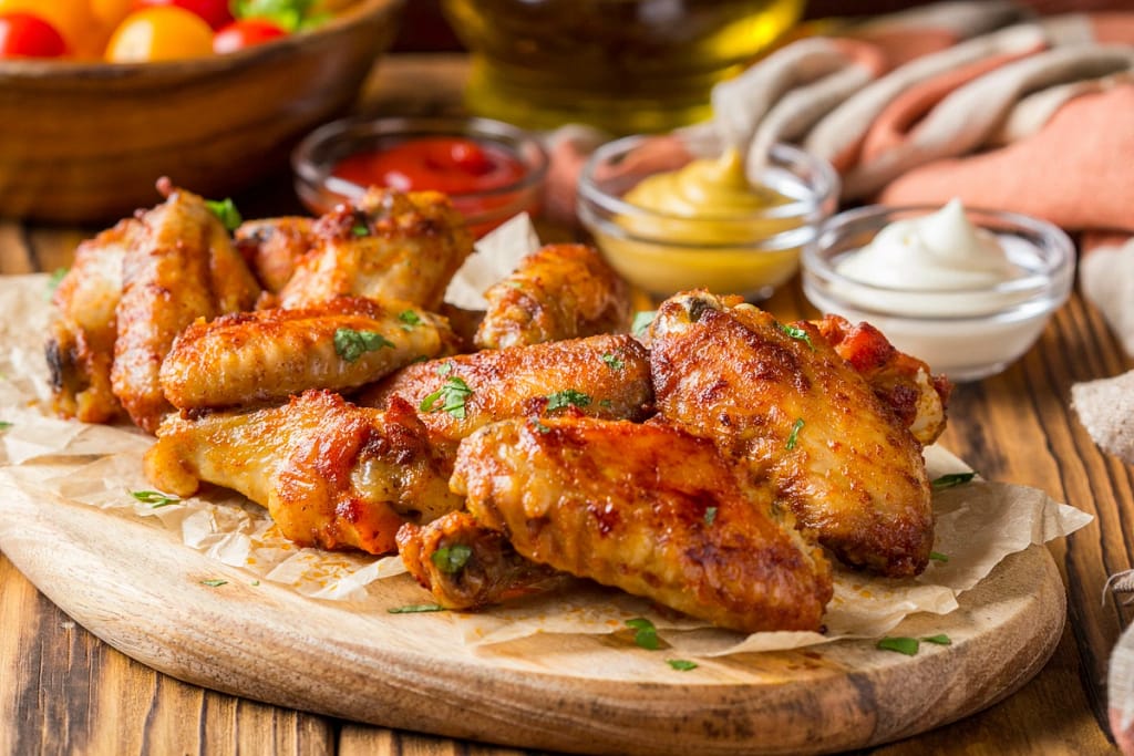 buffalo wings with various sauces