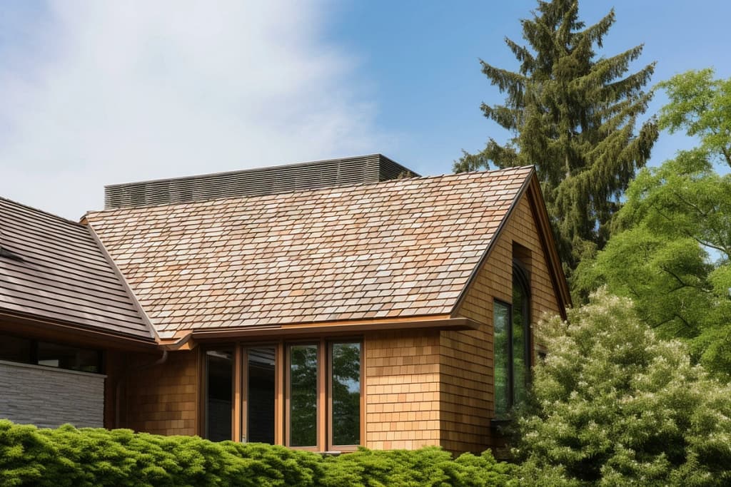 a house with a cedar shake roof