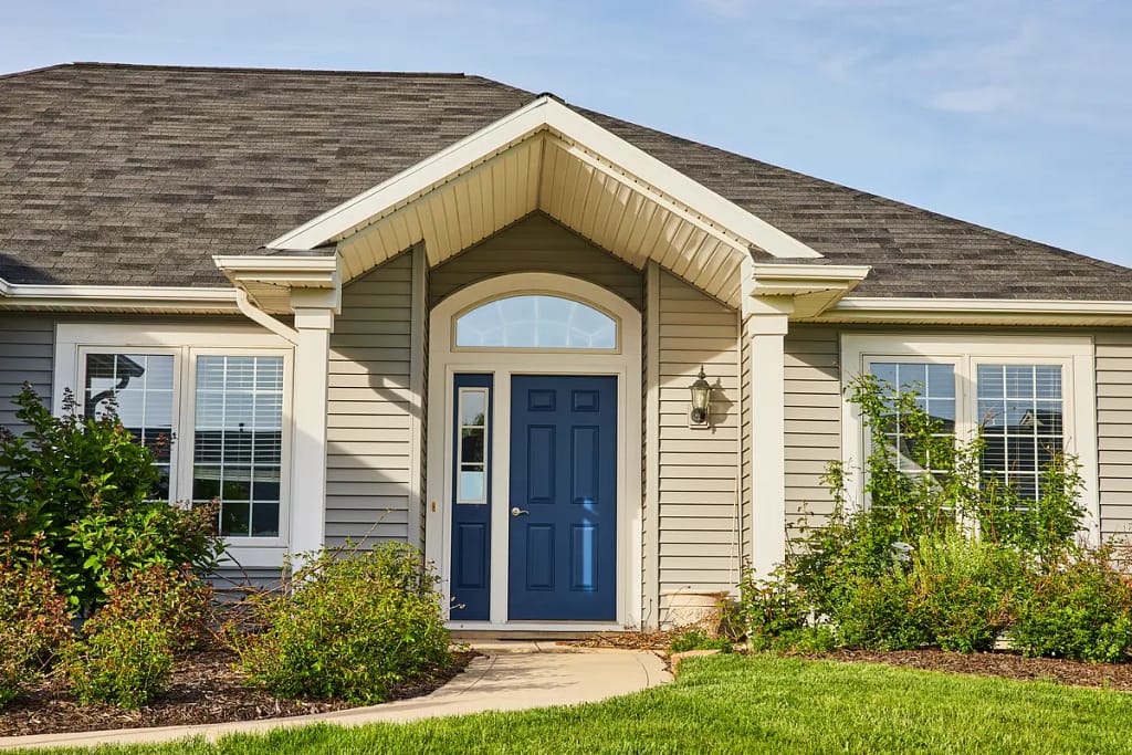 front door and siding