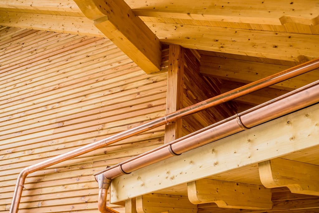 copper gutters on a house