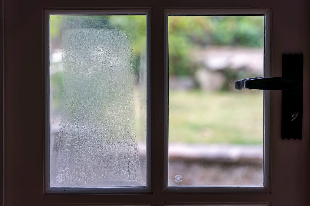 condensation buildup on exterior of window panes