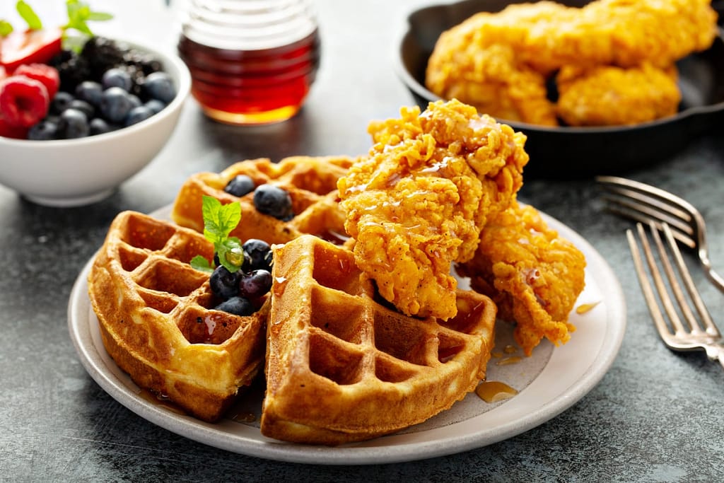waffles and chicken with blueberries 