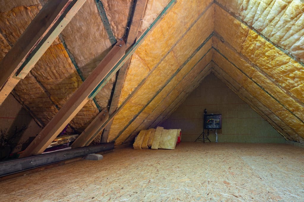 An attic with insulation installed