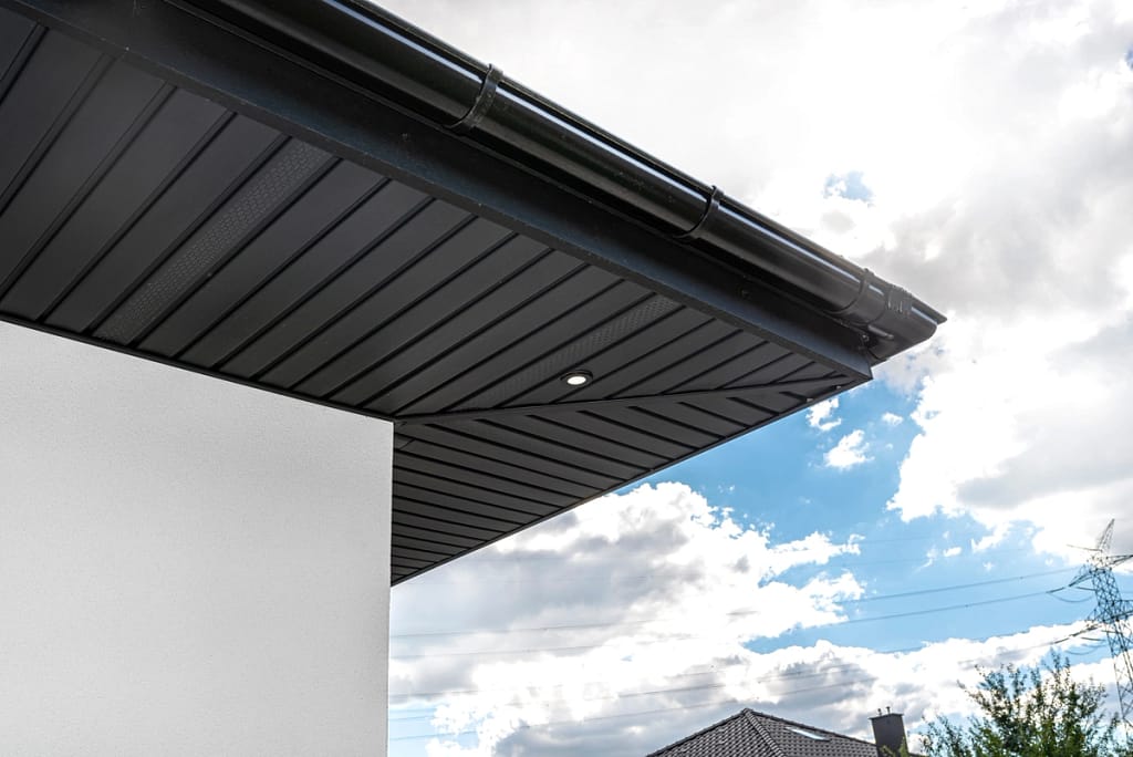black roof eaves corner