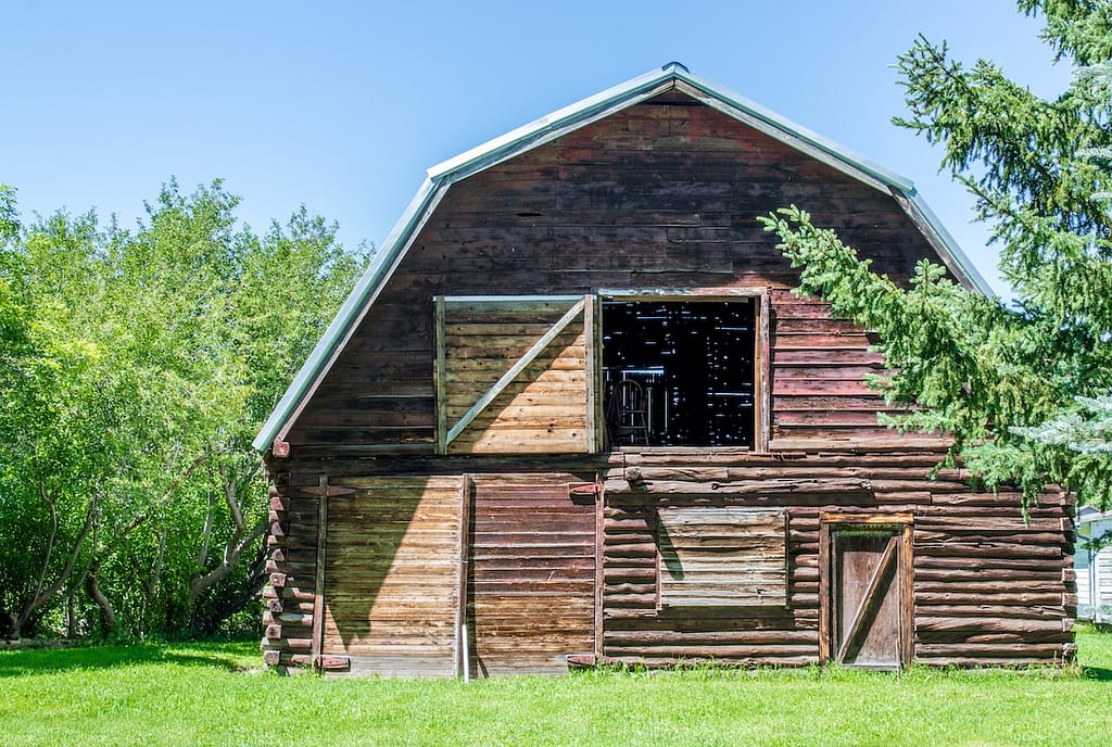 Vintage wooden barn with gambrel roofline