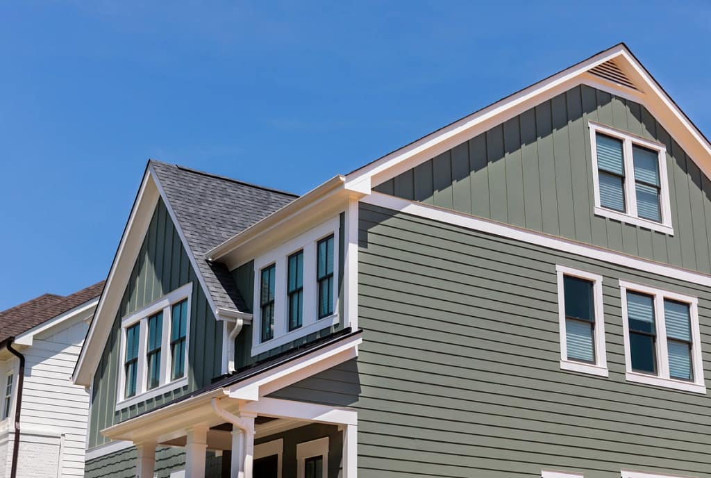 close-up of green siding on residential home