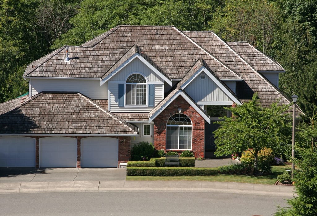 A house with cedar shake roofing