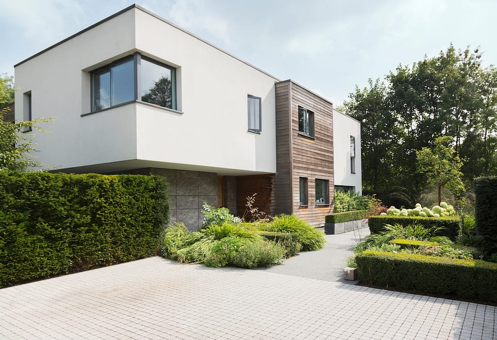 Flat roof on modern home