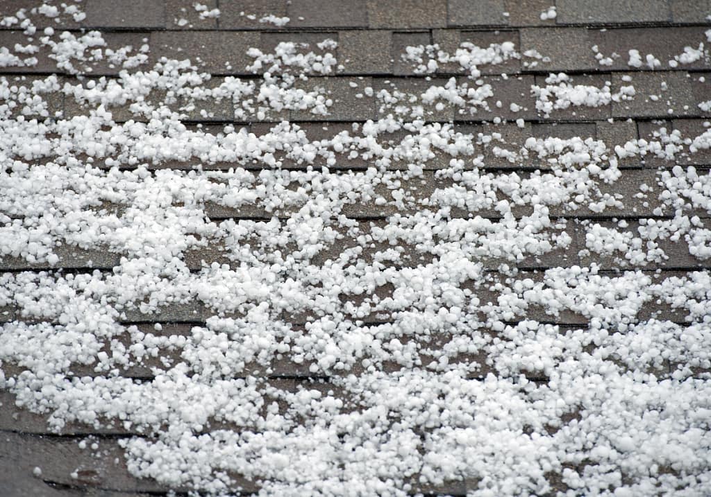 hail piled up on roof