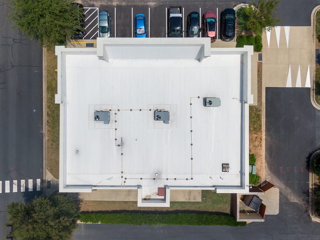 aerial view of white pvc roofing downingtown pa