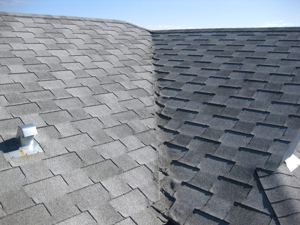 Roof shingles damaged in middle seam