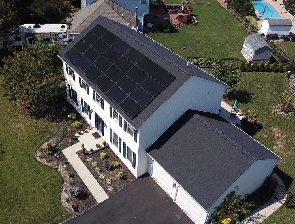 Drone footage of a new solar panel installation on a home