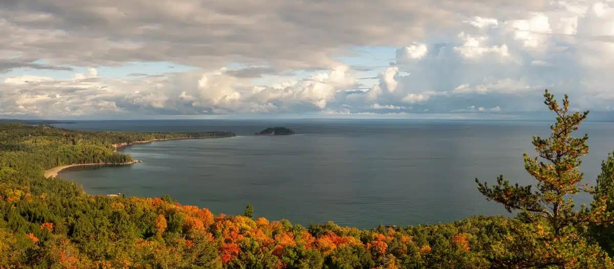 overhead view of a lake superior shoreline