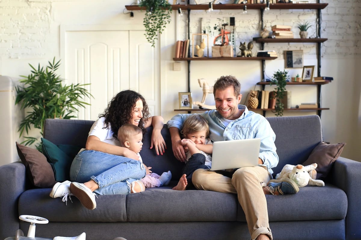family spending time together on couch