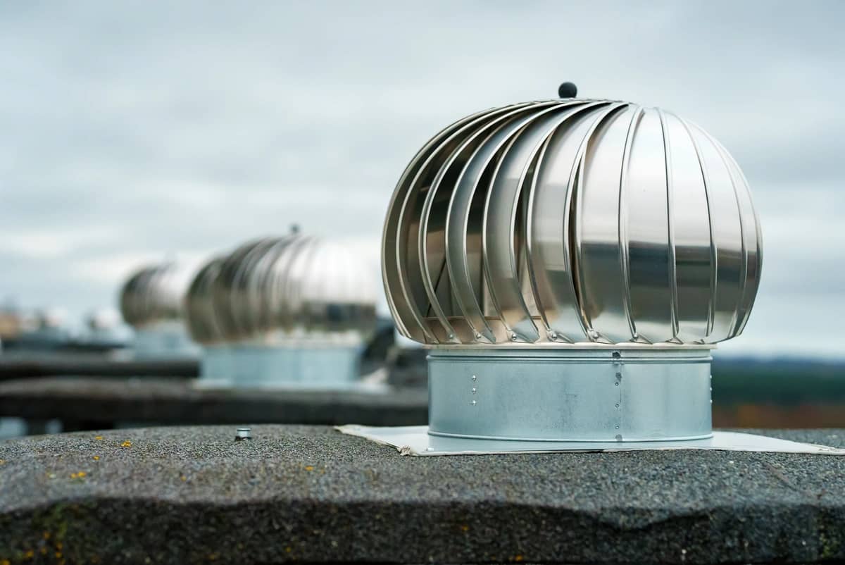 Close up of roof turbine vent installed on rooftop