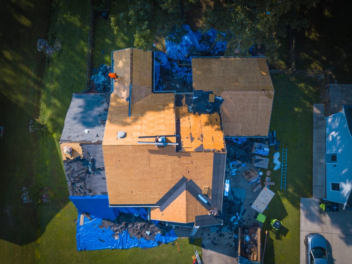 top view of house roof replacement