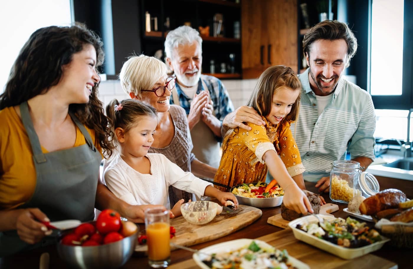 Extended family cook in Pennsylvania home