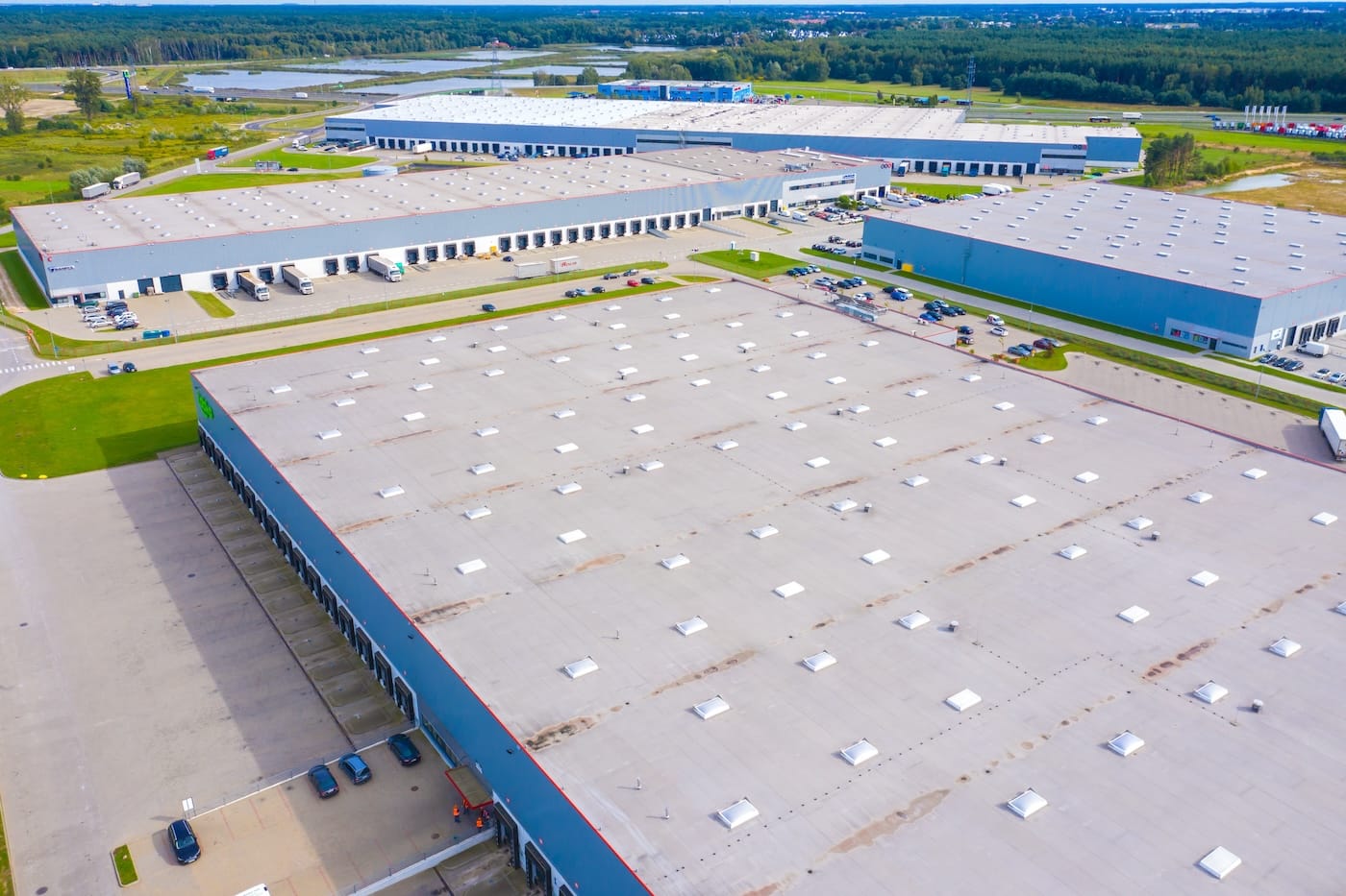 aerial view of commercial roofing villanova