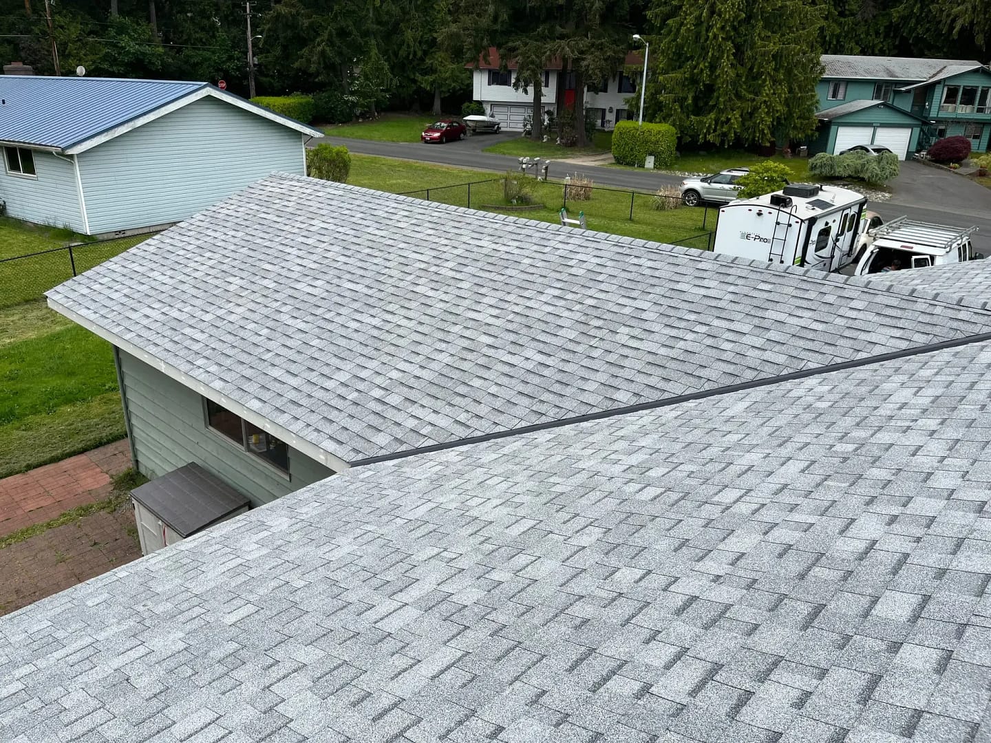 Roof Replacement with new grey roofing shingles