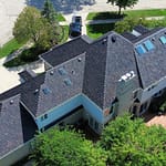 Aerial view of Brava composite roofing project completed by the Shake Guys
