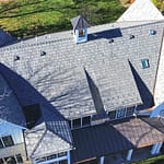 Downward aerial view of brava composite roofing project by the Shake Guys