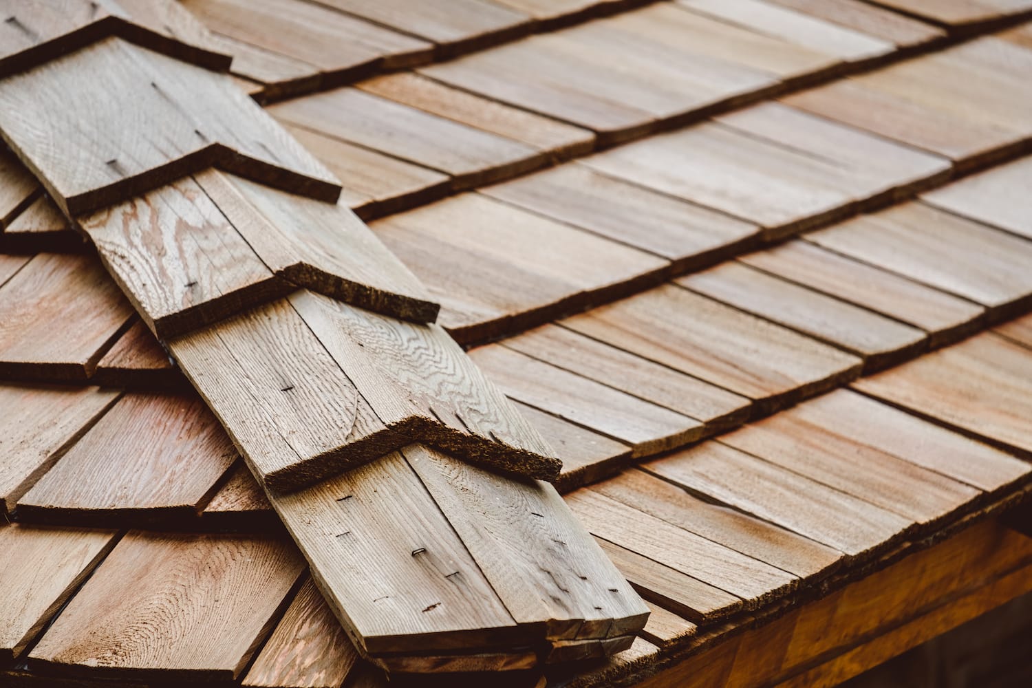 Closeup cedar roofing project