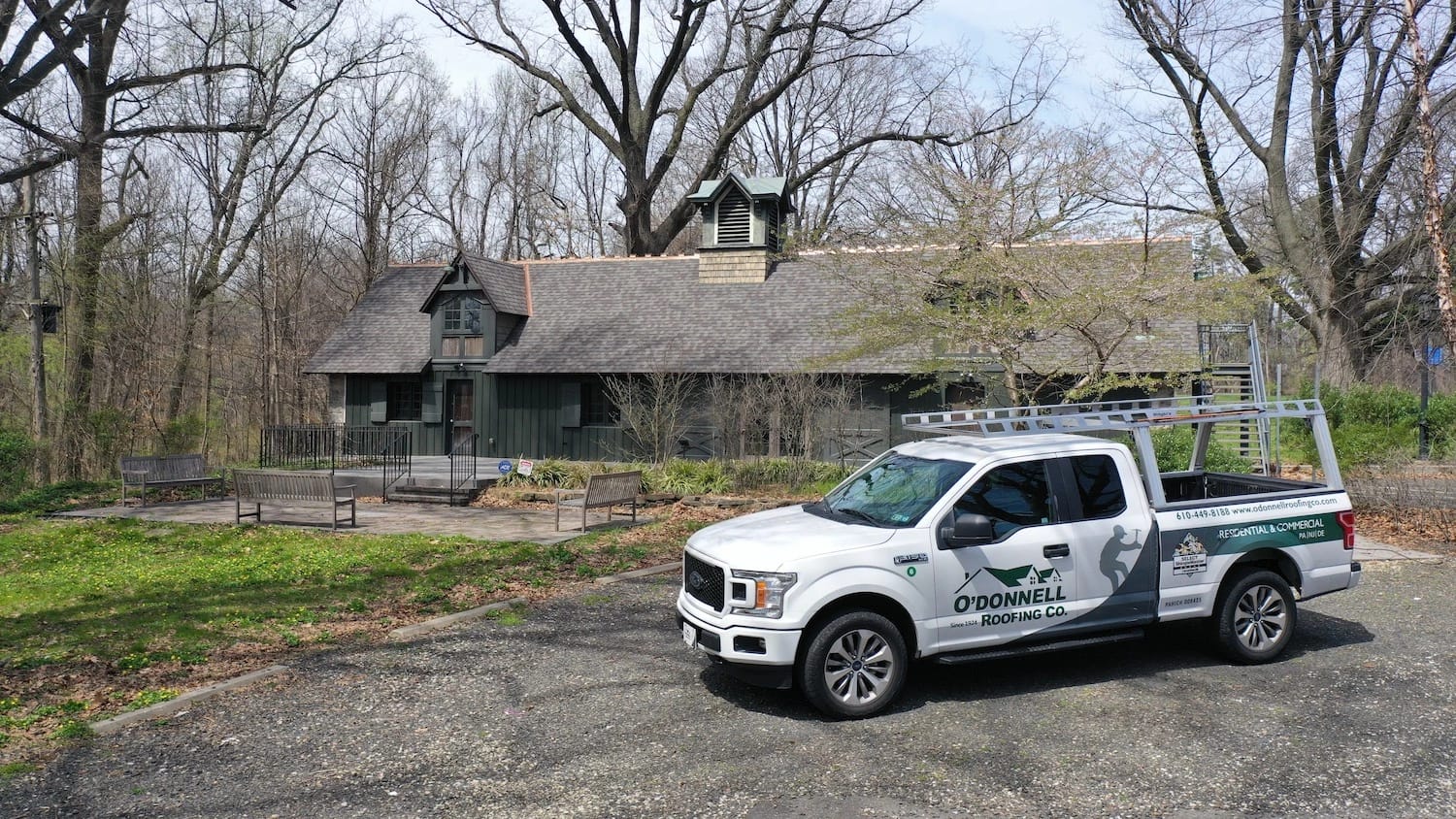 O'Donnell roofing contractors truck parked outside a property