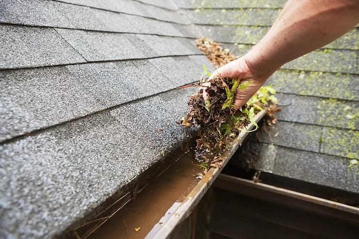 Someone cleaning their gutters