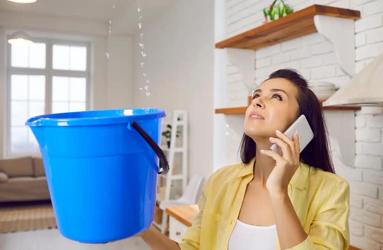 catching roof leak in bucket