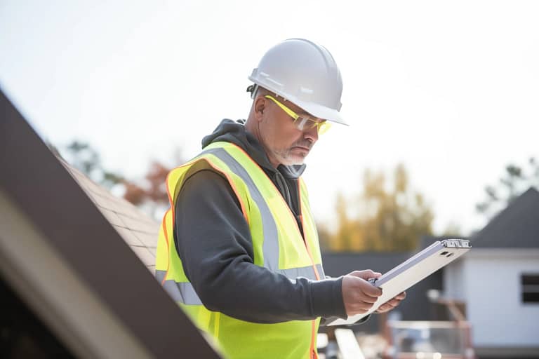 roofer looking at a clipboard