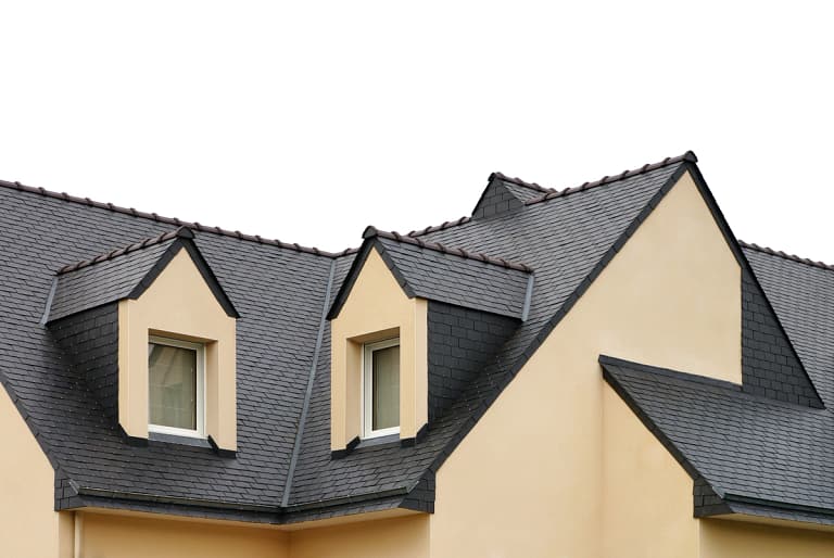 how long does a slate roof last: house roof with slate tiles