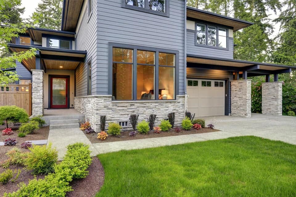 window trim styles-modern home with gray window trim