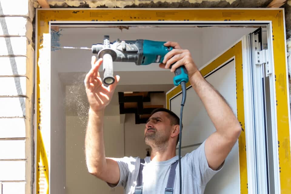 how to install an exterior door-man using power tools to install exterior door