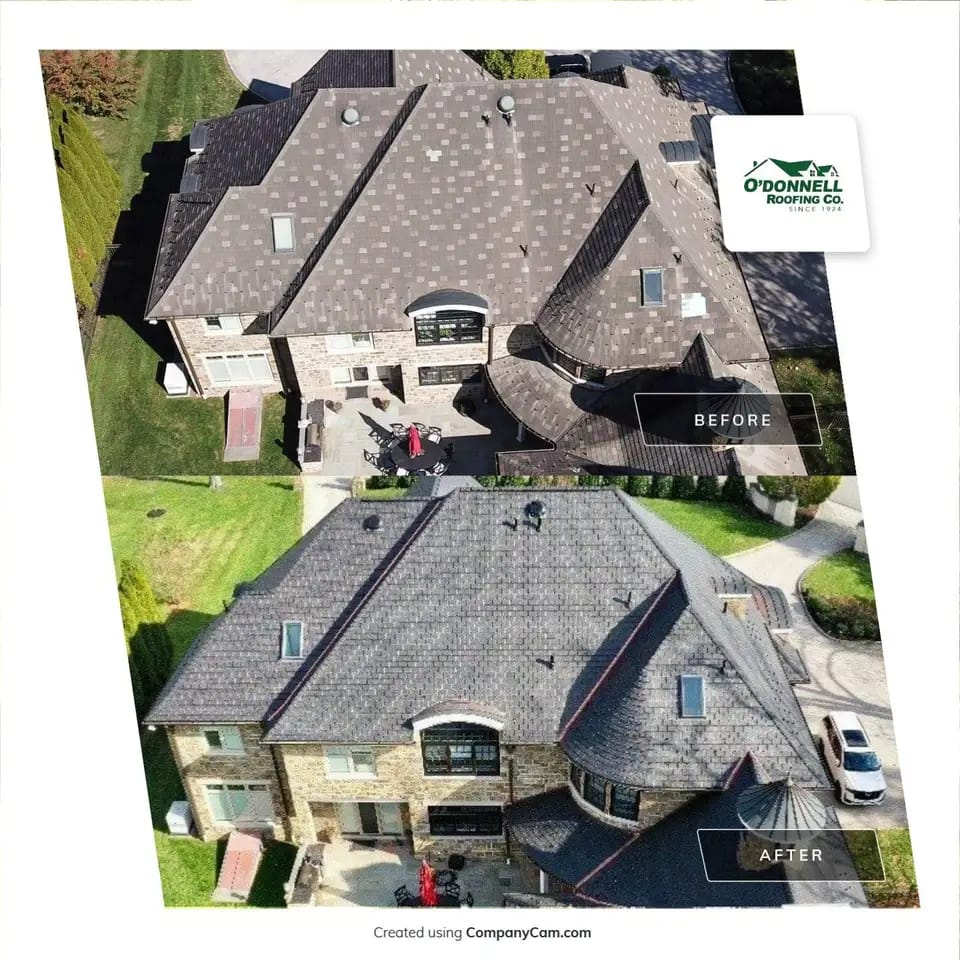 before and after roof repair services on residential home